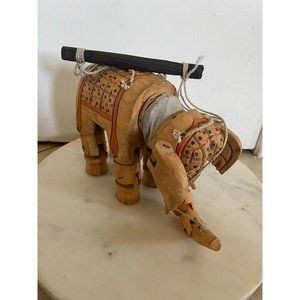 Antique Vintage Wooden Elephant Puppet Marionette